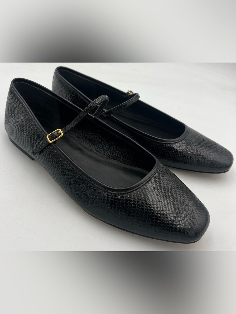 Veronica Beard Ellie Black Snake-Embossed Leather Mary Jane Ballet Flats Size8M